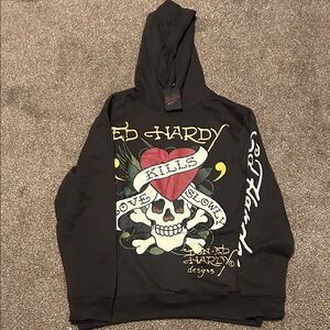Ed Hardy Black and Red Graphic Hoodie